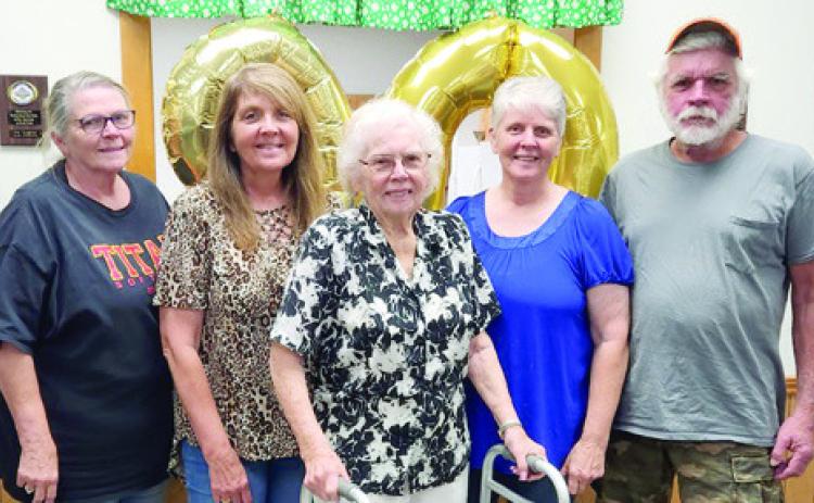 Wanda Tillman (center) was honored by her children Brenda Qualls, Kathy Hess, Debra Messer and Steve Beaty with come and go reception for her 90th birthday. The celebration was held June 24 at the 4-H Building. Photo courtesy Debra Messer.