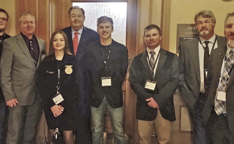 During Day at the State House, members of Columbus Future Farmers of America and others heard remarks from Senate majority leader and House chair and spoke with several other Representatives at the capitol. Those attending included are Jarod Watson, Grace Eshelman, Kyle Rennie, Hudson Asher, John Kennedy, Kean Lewis, Michael Adams, Kurtis Gregory, Joe Newland and Greg Mowdy. The group also met with Senator Tim Shallenberger (in back) and Representative Dale Helwig (not pictured).