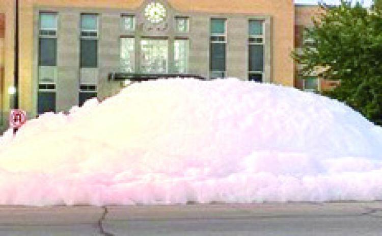 The tradition continues as the soap in the courthouse fountain brought the suds to the second floor of the courthouse. The lack of any wind turned the soap into a giant snow ball. Courtesy photo.