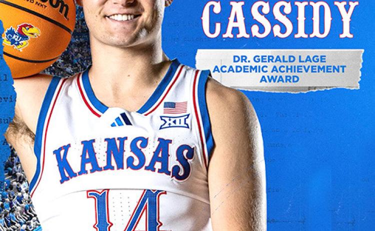 Former Columbus Titan Standout, Patrick Cassidy, has proven his excellence on and off the court. Patrick is a member of the Kansas Jayhawk Men’s Basketball Team and has earned the Dr. Gerald Lage Academic Achievement Award for his excellence in the classroom as a graduate student at the University of Kansas. The CUHS Graduate is the son of Jeff and Julie Cassidy of Columbus. Courtesy photo.