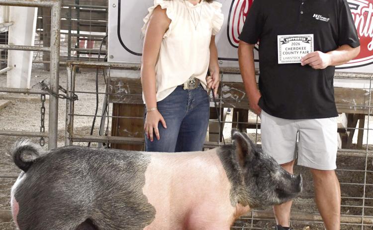 Kora Welch’s Grand Champion hog brought in a $2,500 premium from Jay Hatfield Auto Group represented by Brian Wellmeier.