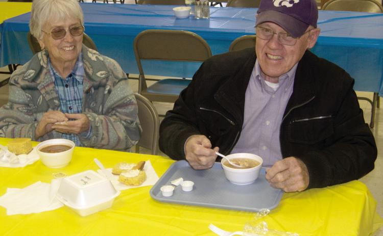 The annual Columbus Lions Club Bean and Soup Feed is always well attended. Helen and Kenneth Kelley were among the diners at St. Rose Parish Hall. Beans and homemade cornbread always hit the spot with area residents.