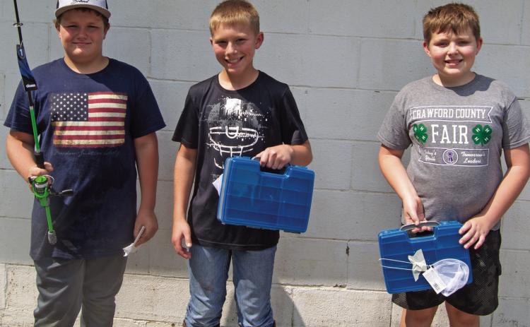 Cherokee County Sportsmen’s Club annual Kids Fishing Derby winners in the 10 years old to 12 years old were first place Kaden Fleshman with a 2.44 pound total catch. The “Big Fish” plaque went to Tate Godfrey and second place in the fishing tourney with a 2.32 pound bass and Phillip Turner was third with a 1.86 pound bass.