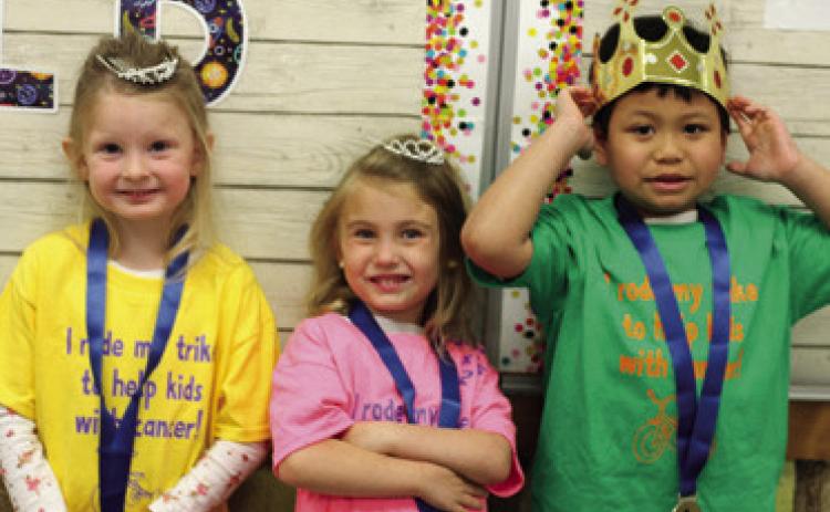 Preschool top earners at the trikeathon for St. Jude’s were Queen Cole Freeman, Queen Alivia Burns and King Avan Len. This is the 15th year Park students have participated in the event.