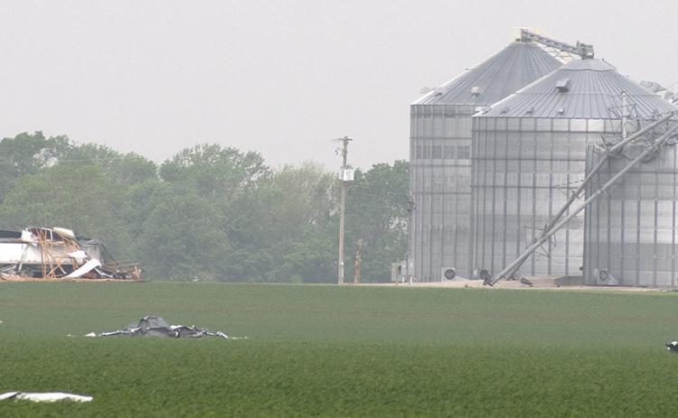 Sunday nights storms did considerable damage to locations in and around Hallowell and Sherwin. At least one building was demolished and a grain bin sustained severe damage.