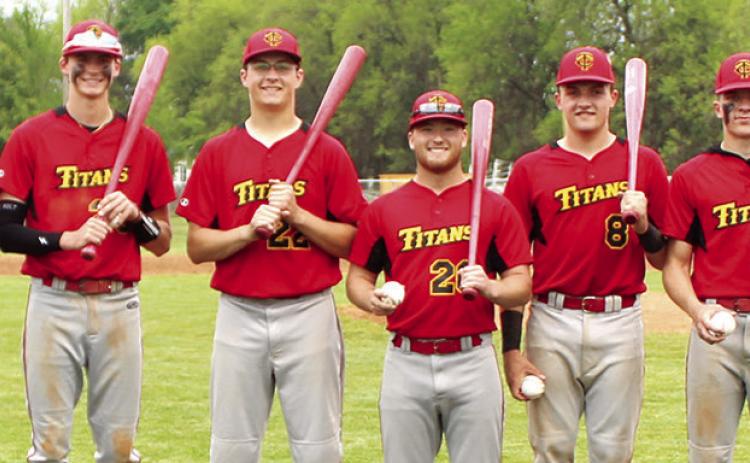 Eleven Titan Seniors were recognized between games with the Frontenac Raiders, Friday, during Senior Night Ceremonies. The seniors capped their evening with a sweep of the Raiders to capture the outright CNC League Championship Title, 6-5 and 11-4. Titan Seniors are: Jake Eddington, Robert Ward, Seth Stover, Kolt Ungeheuer, Cole Minor, Fischer Troxell, Landin Midgett, Kayden Cox, Jaspen Tanner, Brett Hamilton, and Cade Saporito.