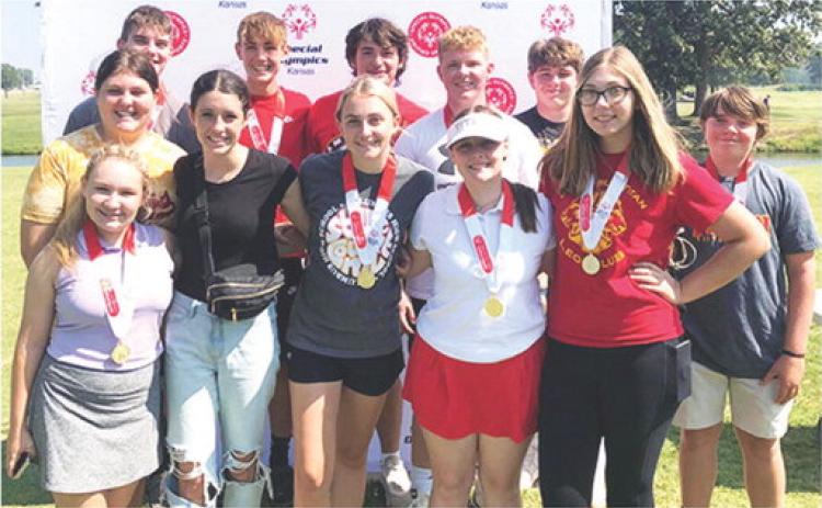 Members of the Columbus Unified High School Girls Golf Team and Student Leaders were paired with guest athletes for the Special Olympics Golf Tournament held in Pittsburg last week. Lady Titan Golfers, Avery Neely, Jaiden Campbell, Natalie Wary, Mallory Thompson, Emily Buffington, and Anna Head were joined by Slade Parker, Easton Long, Jack Vilela, Kanyen Smith, Kash Smith, and Ethan Midgett to help their partners through the course. Courtesy Photo.