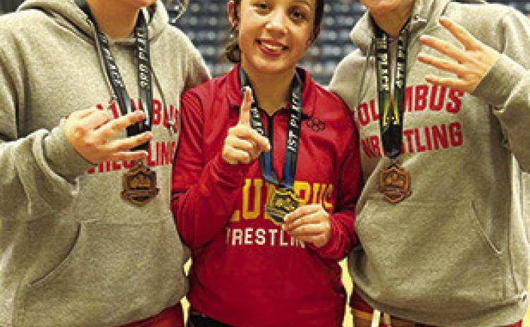 Lady Titan Junior, Brooklyn Collingsworth placed fourth, Hannah Noel, sophomore, placed first, and Tatum Kirk, sophomore, placed fourth, in the Bentonville West Invitational, Friday. Courtesy photo.