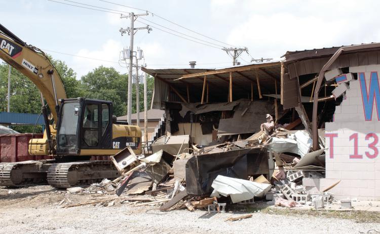 The earlier stages of demoliton of the VFW building show remnants of the post’s name on the remaining wall. The lot is now empty and will used as a parking lot for Park Elementary School.