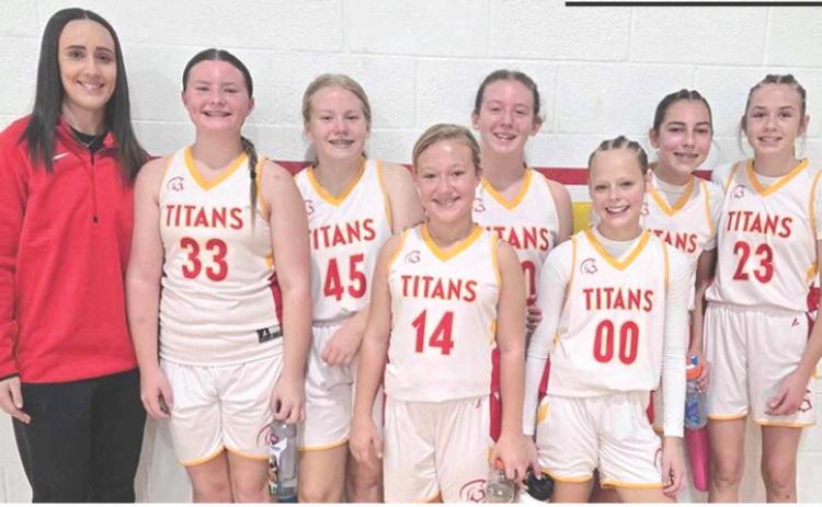 The Columbus Junior High Seventh Grade Lady Titans took first place in the Columbus Jamboree at the Central School Gymnasium, Saturday. The Lady Titans started the day with a win over the Northeast B Team, 28-5 and closed out the day with a win over New Heights Christian School, 34-2. The seventh grade team is coached by former Lady Titan stand out, Macy Gray. Team members are Gracie Stanley, Lydia Wilkins, Lexi Webb, Temperance Goff, Piper Hill, Kip Saporito, and Sammi Ohmart. Courtesy photo.