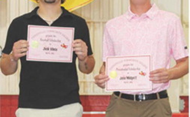 Jack Vilela received a Baseball Scholarship for $13,900 and Jace Midgett received a Baseball Scholarship for $7,000 from Coffeyville Community College during the Senior Assembly, May 16 at the CUHS Gymnasium.