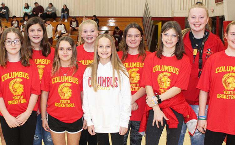 The Lady Titan sixth grade Columbus Recreation Basketball Team was introduced during the Columbus varsity girls game with St. Paul. The team is coached by Jade Fouts. Columbus has two weeks left in their season.