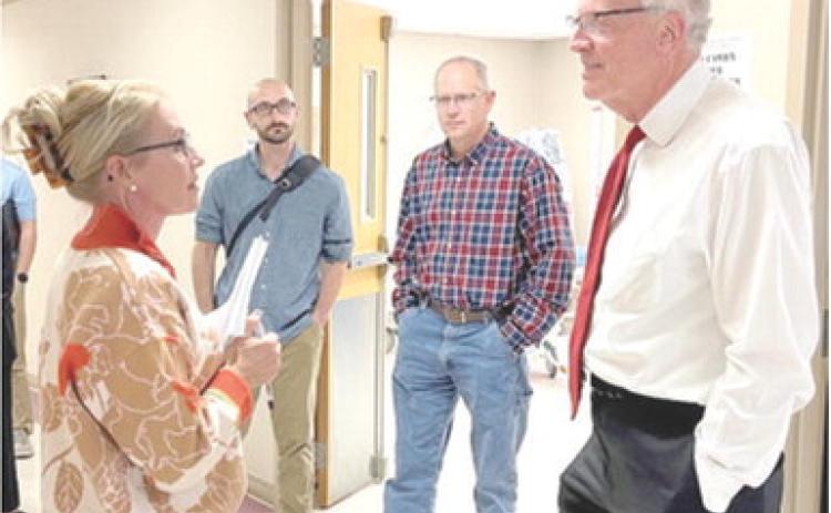 Senator Moran toured Columbus Mercy Hospital with CEO Angie Saporito and community leaders including City Administrator Jake Letner, County Economic Development Director Dale Helwig and Senator Moran. They toured the emergency department, radiology and the newer infusion center so Senator Moran could see a critical access hospital working to ensure patients receive the care they need in their hometown.