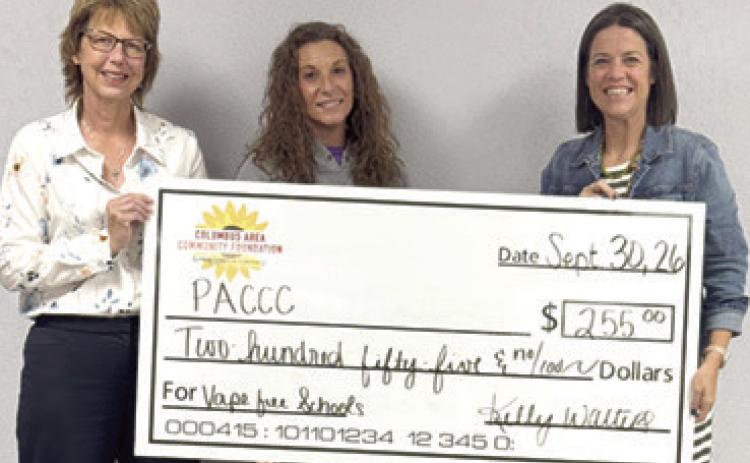 At right, the Columbus Area Community Foundation recently awarded the Partnership for all Cherokee County Children (PACCC) a Grant award for their Vape-Free through Art and Education project. Kylie Ludwig of PACCC is partnering with Keli Bigando of Chronic Disease Risk and Reduction Grant to offer this project to students at Central School in Columbus. Courtesy photo.