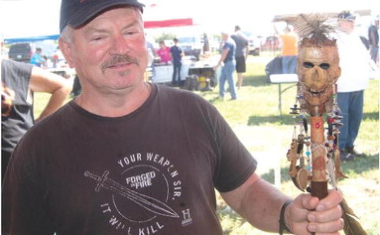 One of the most unusual items at the Evans’ Hammer In held recently was this walking stick put together by Martin Weston. The head is a coconut he found on the beach as well as the stick also found on the beach. “I put the two together and built the unusual walking stick.”