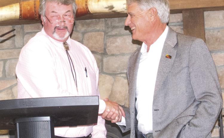 Cherokee County Farm Bureau board member Kyle Rennie introduced Kansas Farm Bureau President Joe Newland and talked about the importance of organization to Cherokee County.