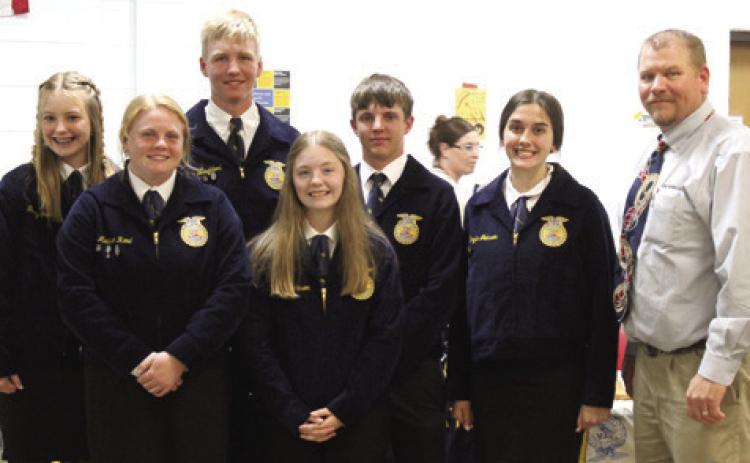 New Future Farmers of America officers for 2023-2024 include: (not in order) Sentinel- Trinity Green, Reporter- Hannah Johnson, Treasurer- Brylie Johnson, Secretary- Madisen Rand, Vice President- Dallas Scott, and President- Cole Youngblood. KC Youngblood is the FFA advisor. Courtesy photo.